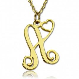 Personalised One Initial With Heart Monogram Necklace in 18ct Solid Gold