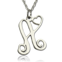 Custom One Initial With Heart Monogram Necklace Solid 18ct White Gold