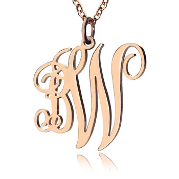 Personalised Vine Font 2 Initial Monogram Necklace 18ct Rose Gold Plated