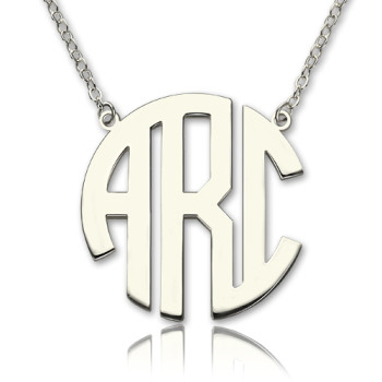 Solid White Gold 18ct Initial Block Monogram Pendant Necklace