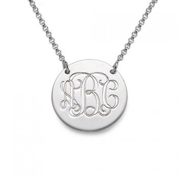 Monogram Disc Necklace in Sterling Silver	