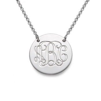 Monogram Disc Necklace in Sterling Silver	