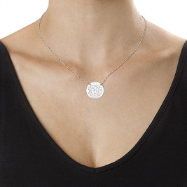 Monogram Disc Necklace in Sterling Silver	