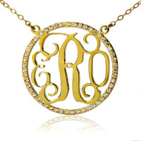 18ct Gold Plated Circle Birthstone Monogram Necklace