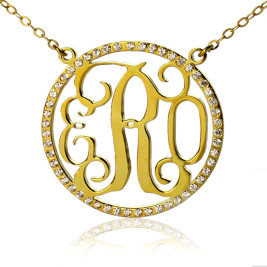 18ct Gold Plated Circle Birthstone Monogram Necklace