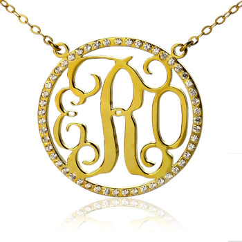 18ct Gold Plated Circle Birthstone Monogram Necklace