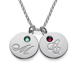 Multiple Initial Pendant Necklace with Birthstones	