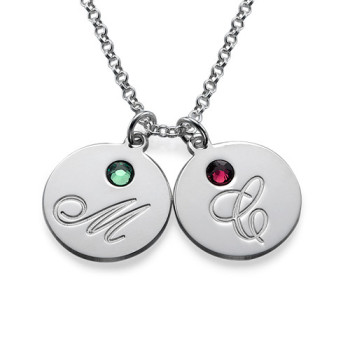 Multiple Initial Pendant Necklace with Birthstones	