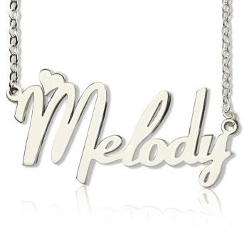 Personalised 18ct White Gold Plated Fiolex Girls Fonts Heart Name Necklace