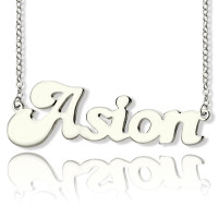 Personalised 18ct Solid White Gold BANANA Font Style Name Necklace