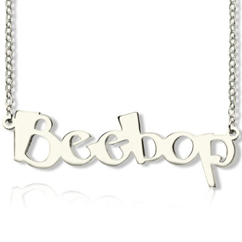 Solid White Gold Personalised Beetle font Letter Name Necklace