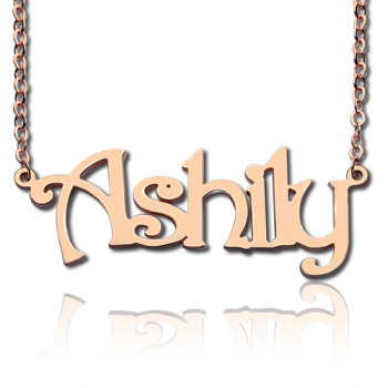 Solid Rose Gold Harrington Font Name Necklace