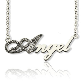 Sterling Silver Script Name Necklace-Initial Full Birthstone