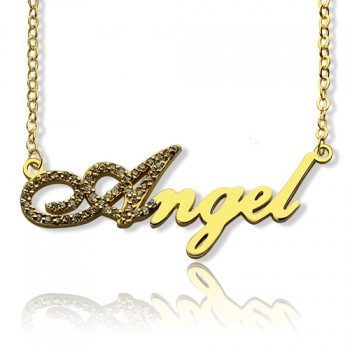 18ct Gold Plated Script Name Necklace-Initial Full Birthstone