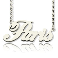 Paris Hilton Style Name Necklace 18ct Solid White Gold Plated