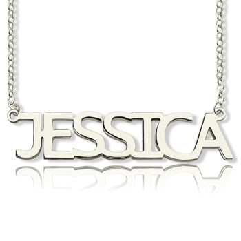 Solid White Gold Plated Jessica Style Name Necklace