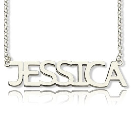 Block Letter Name Necklace Silver - "jessica"