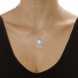 Silver Personalised Initial Hamsa Necklace	