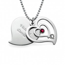Personalised Couples Birthstone Heart Necklace	