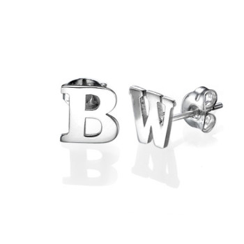 Print Initial Stud Earrings in Silver	