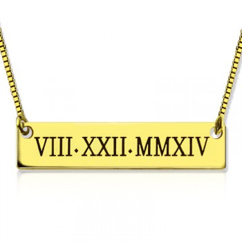 Personalised Roman Numeral Bar Necklace 18ct Gold Plated
