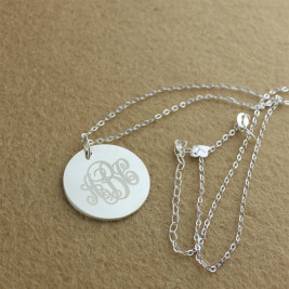 Engraved Disc Monogram Necklace Sterling Silver