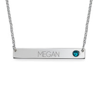 Silver Bar Necklace with Birthstone	