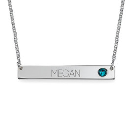 Silver Bar Necklace with Birthstone	