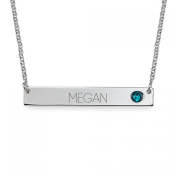 Silver Bar Necklace with Birthstone	