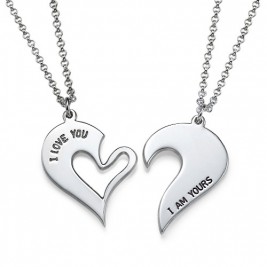 Silver Couples Breakable Heart Necklace	