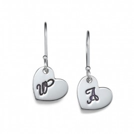 Silver Dangling Heart Earrings with Initial
