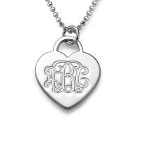 Silver Engraved Monogram Initials Heart Pendant	