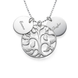 Engraved Disc Cut Out Family Tree Necklace