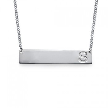 Silver Horizontal Initial Bar Necklace	