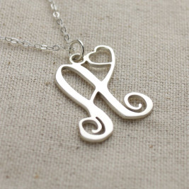 One Initial Monogram With Heart Necklace Silver