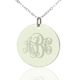 Engraved Disc Monogram Necklace Sterling Silver