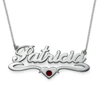Silver and Swarovski Middle Heart Name Necklace	