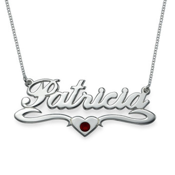 Silver and Swarovski Middle Heart Name Necklace	