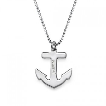 Sterling Silver Engraved Anchor Necklace	