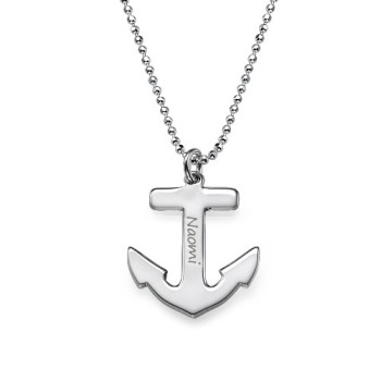 Sterling Silver Engraved Anchor Necklace	