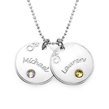 Sterling Silver Engraved Necklace with Birthstone	