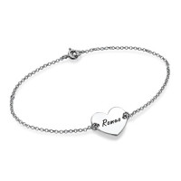 Sterling Silver Engraved Heart Couples Bracelet/Anklet