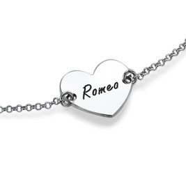 Sterling Silver Engraved Heart Couples Bracelet/Anklet