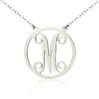 Sterling Silver Small Single Circle Monogram Letter Necklace