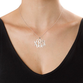 Sterling Silver Monogram Necklace with Swarovski	