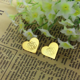 Heart Monogram Earrings Studs Cusotm Solid 18ct Gold