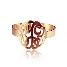 Hand Drawing Monogram Initial Bracelet 1.6 Inch 18ct Rose Gold Plated