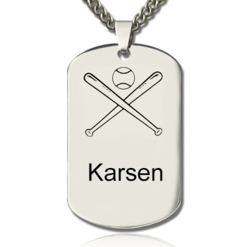 Baseball Dog Tag Name Necklace