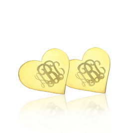 Heart Monogram Earrings Studs Cusotm Solid 18ct Gold