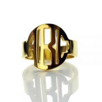 Personalised Circle Block Monogram 3 Initials Ring Solid Gold Ring